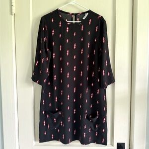 Equipment Femme - Black & Red Lighting Bolts Dress, Size L